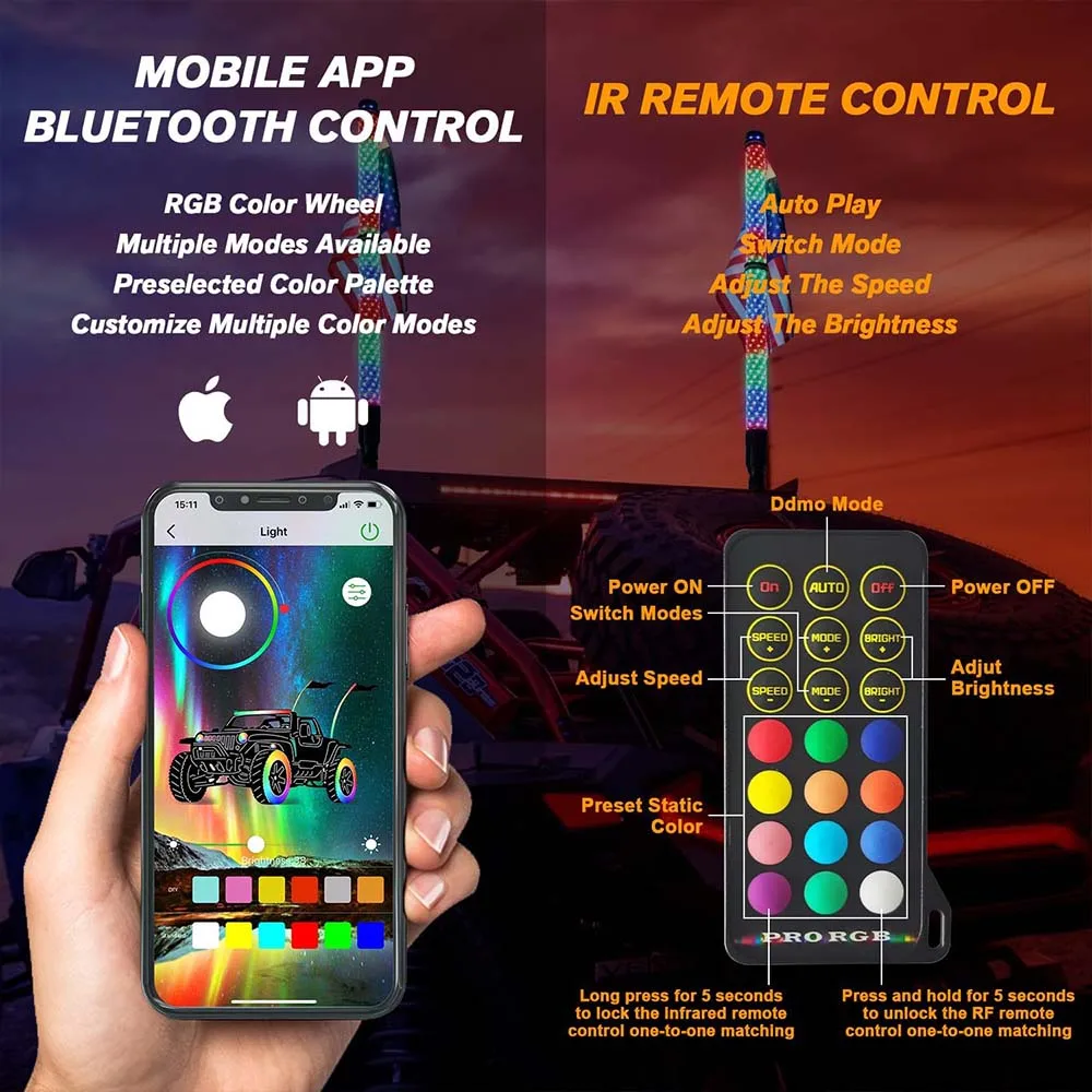 2 Pezzi 1FT A Spirale LED Fat Whip Luce RGB A Caccia Di Fruste Illuminate Per UT - Foto 10