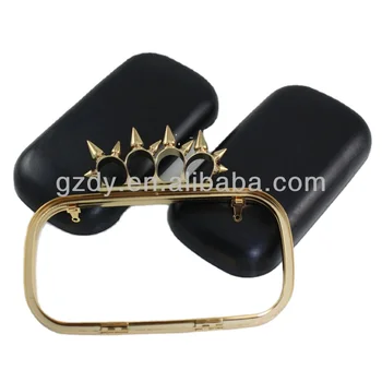 Spiked knuckle duster - Shiny Gold Oval Shape Metal Box clutch frame purse frame