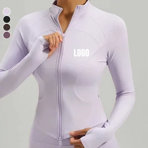 High Quality Long Sleeve Sportswear Custom Logo Women's Breathable Quick Drying Two-Way Zipper Slim-Fit Yoga Jacket with Pocket