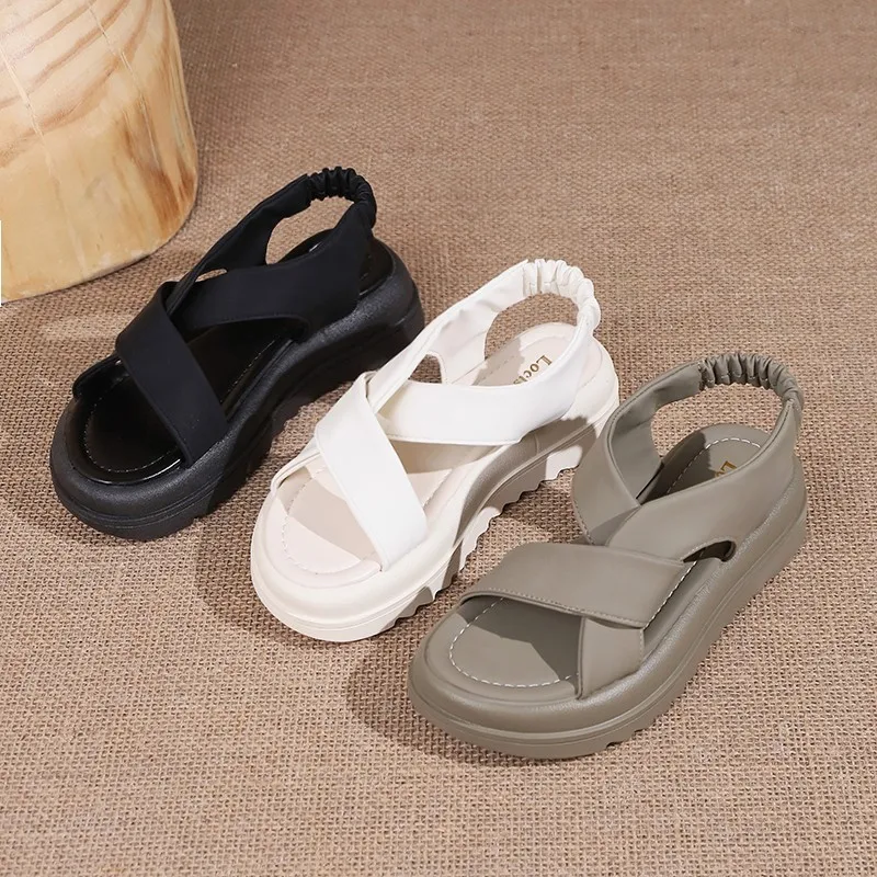 China Wholesale PU Platform Sandals for Women Soft Comfy Cross