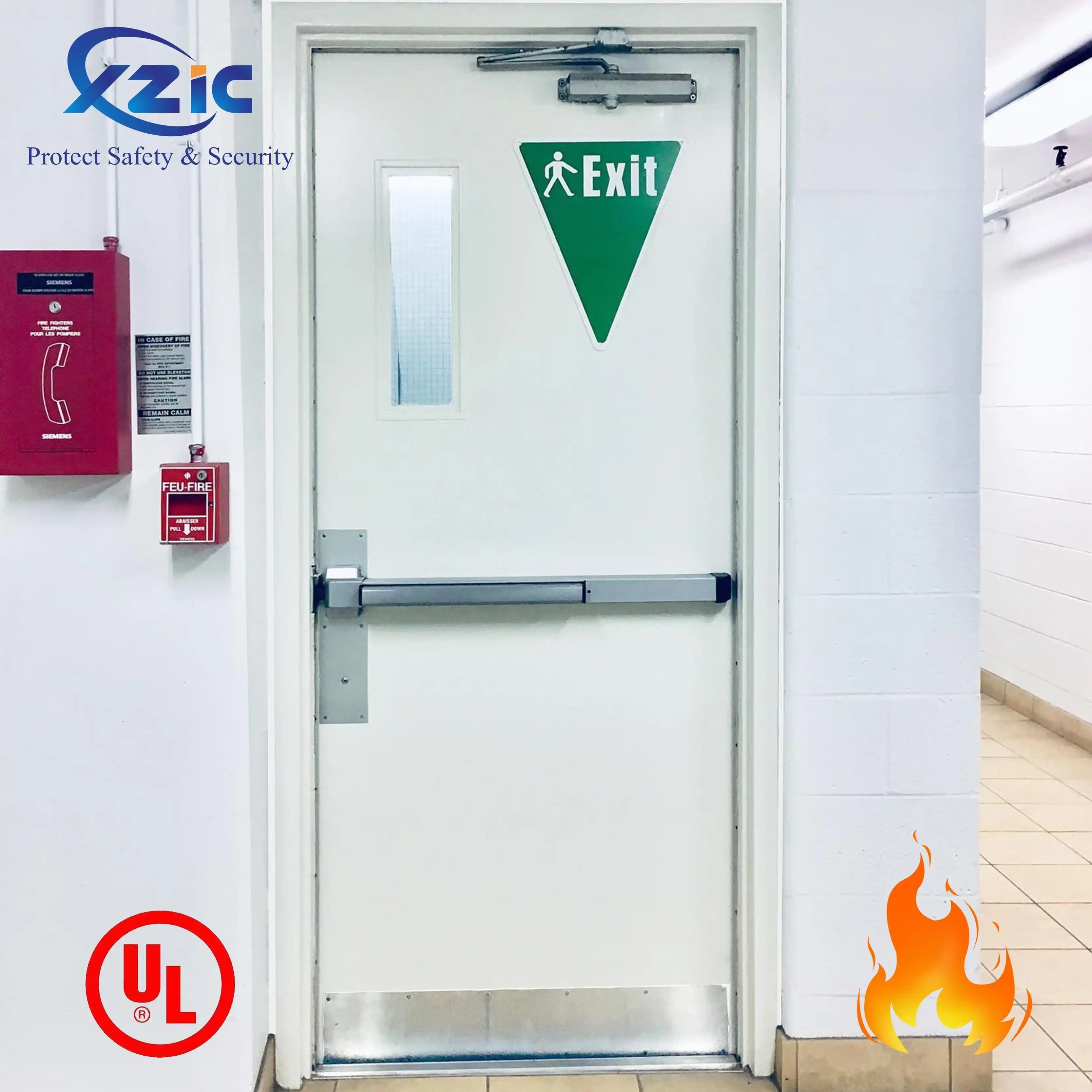 36x84 Steel Fire Rated Entry Door – Right Hand Outswing, Knock Down Frame, Hinges, Handle Set – Gray