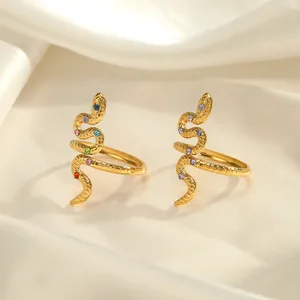 MW New Arrival 18K Gold PVD Plated Colorful CZs Rings Stainless Steel Zircon Snake Shaped Ring for Women