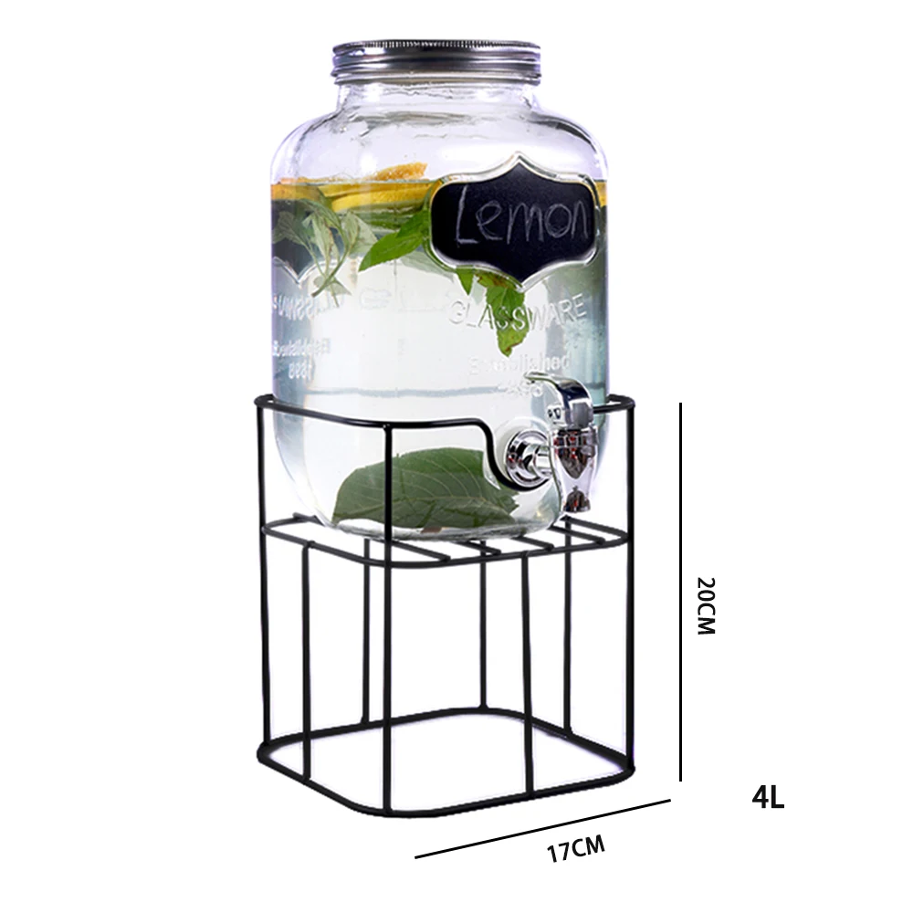 Customized Logo Printed 1 Gallon 4L Ice Cold Steel Beverage Dispenser Jar With Tap Glass Water Dispenser
