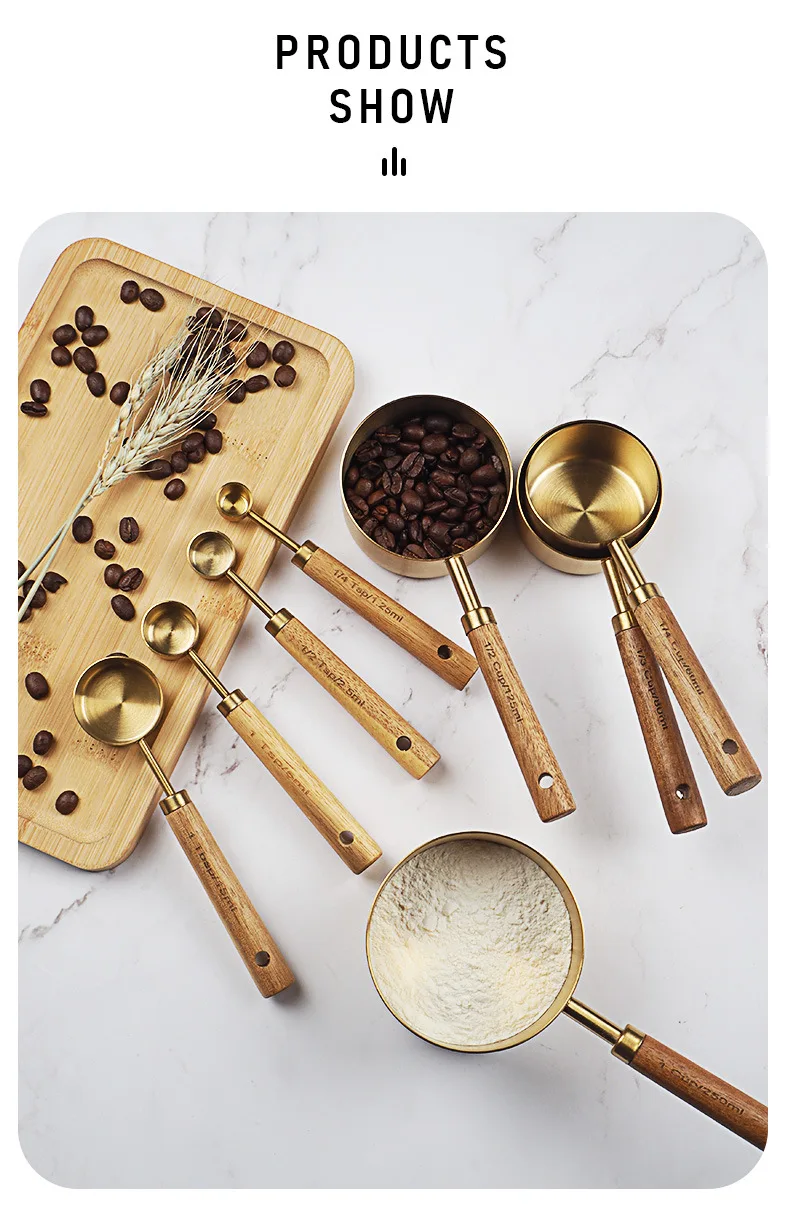 Gold Measuring Spoons with Walnut Wood, Set of 4