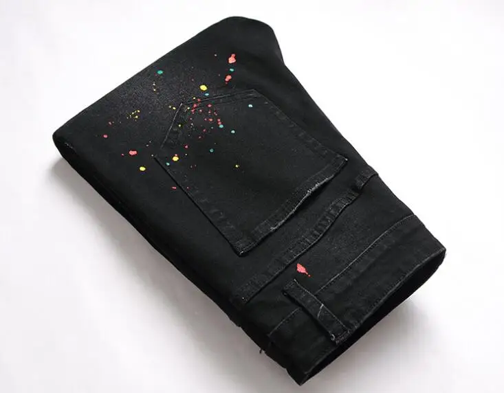 Spray paint hole Slim fit pants skinny jeans for men splash-ink ripped jeans Leisure Biker Hole jeans streetwear