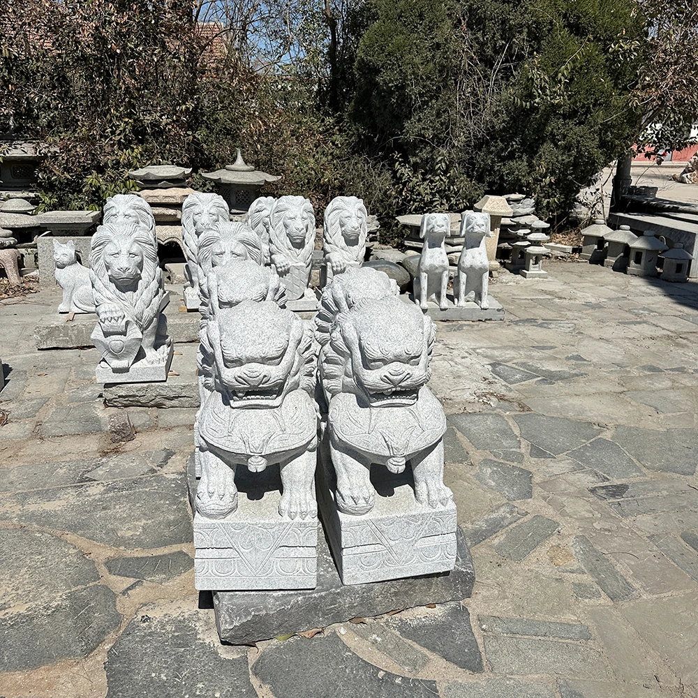 Best Selling Large Marble Stone Fu Dog Sculpture Hand Carved Modern Chinese Style Foo Dog for Outdoor Use