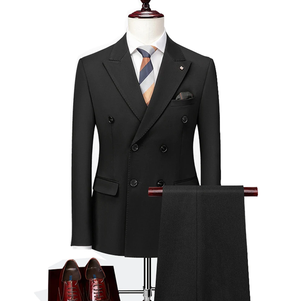 High-end Blue Double-Breasted Men's Suits & Blazers