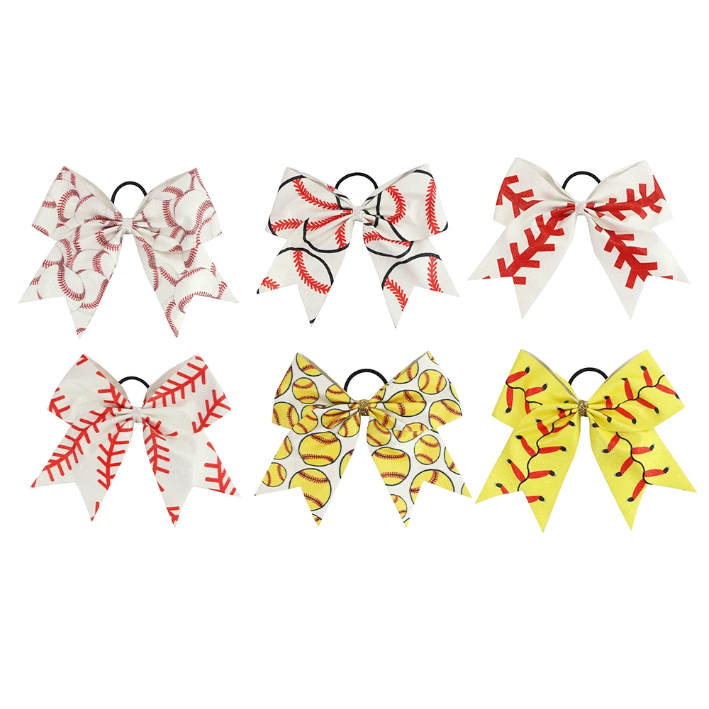 Midi Customized Printed Bows Elastic Cheerleading Bows Teen Girl Softball Baseball Competition Sports Bow Hair Ties