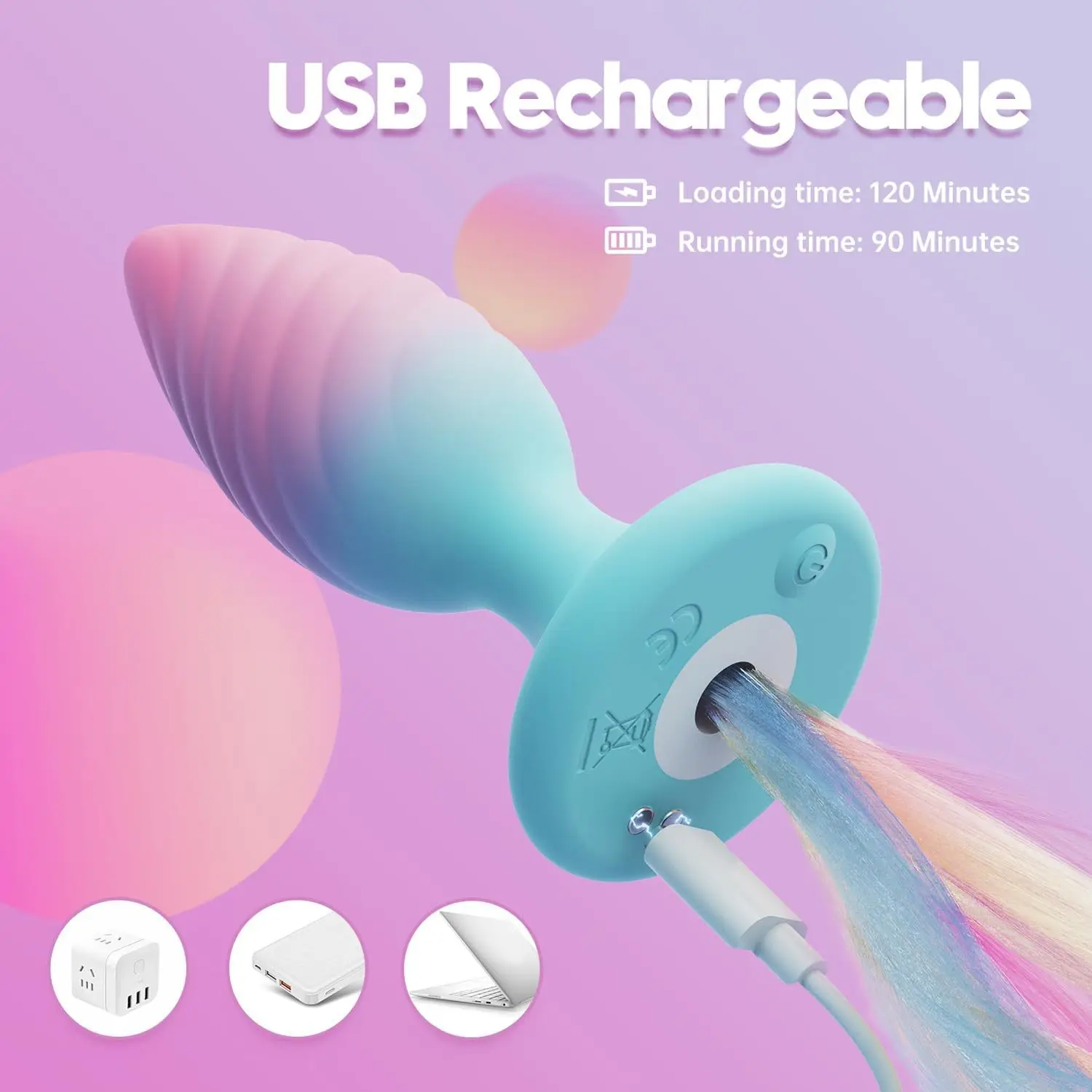 Rainbow Pony Tail Anal Plug with Wireless Remote Control Anal Vibrator for Women Masturbation Silicone Luminous Anal Butt Plug