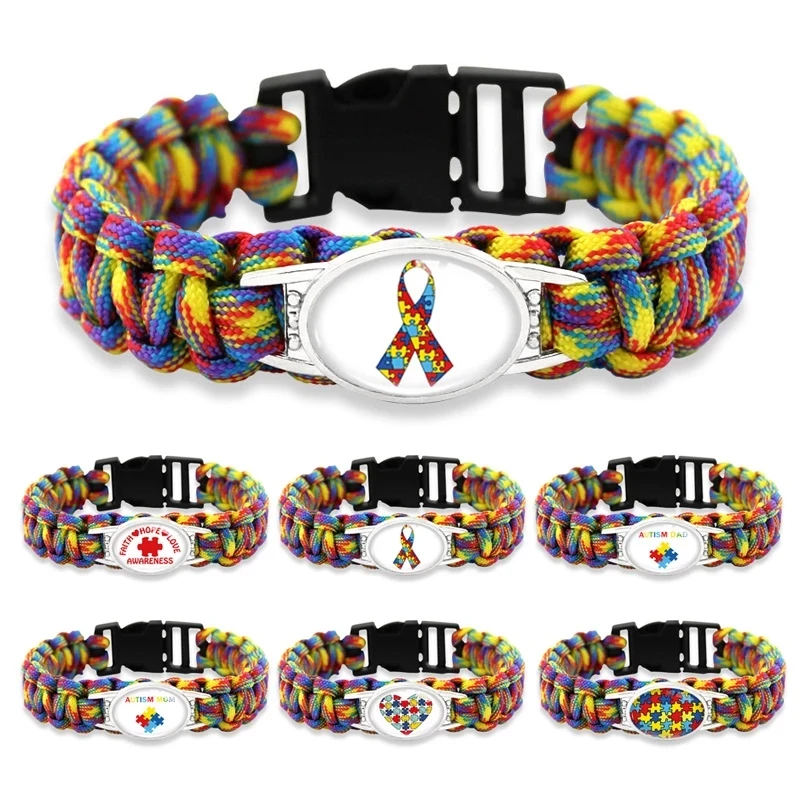 Autism Awareness  Ribbon Paracord Survival Bracelet
