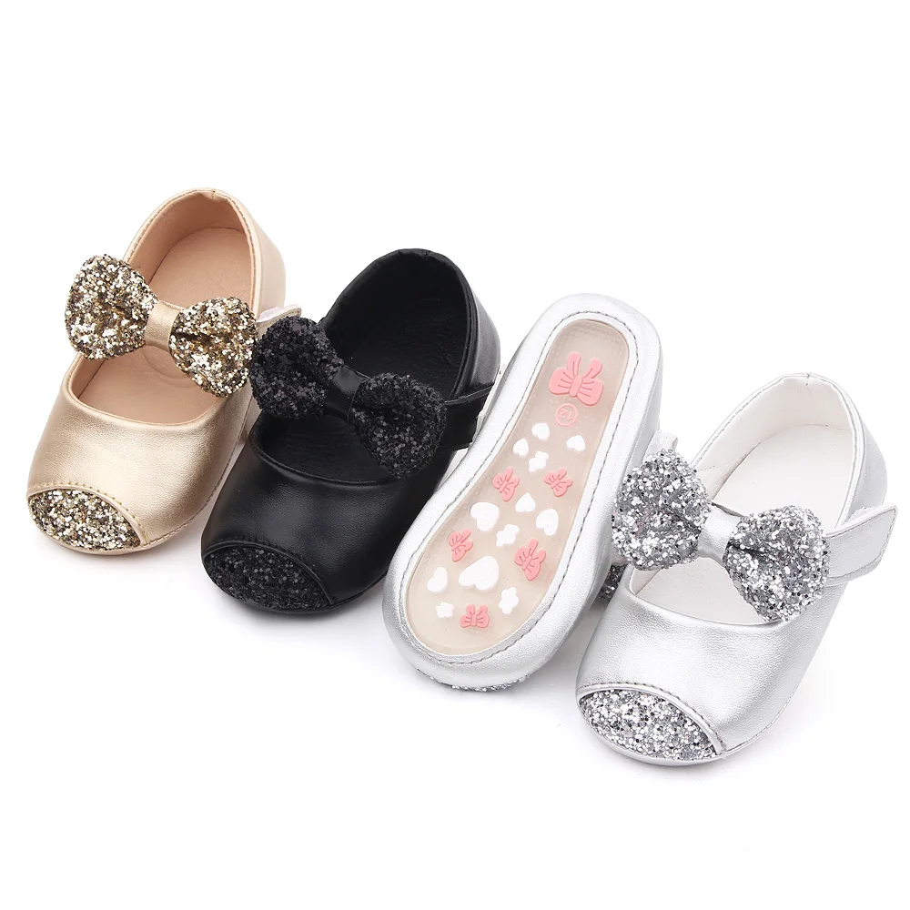 0-1 Year Old Baby Shoes Fancy Bling Bow Knot Rubber Sole Princess Shoes Newborn Toddler Shoes 2025