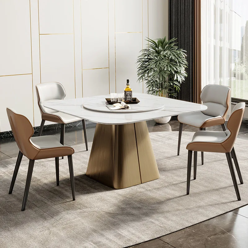 European Style Marble Round Top and square Dining Table with Rotating Centre Ceramic Rotating square Dining Table