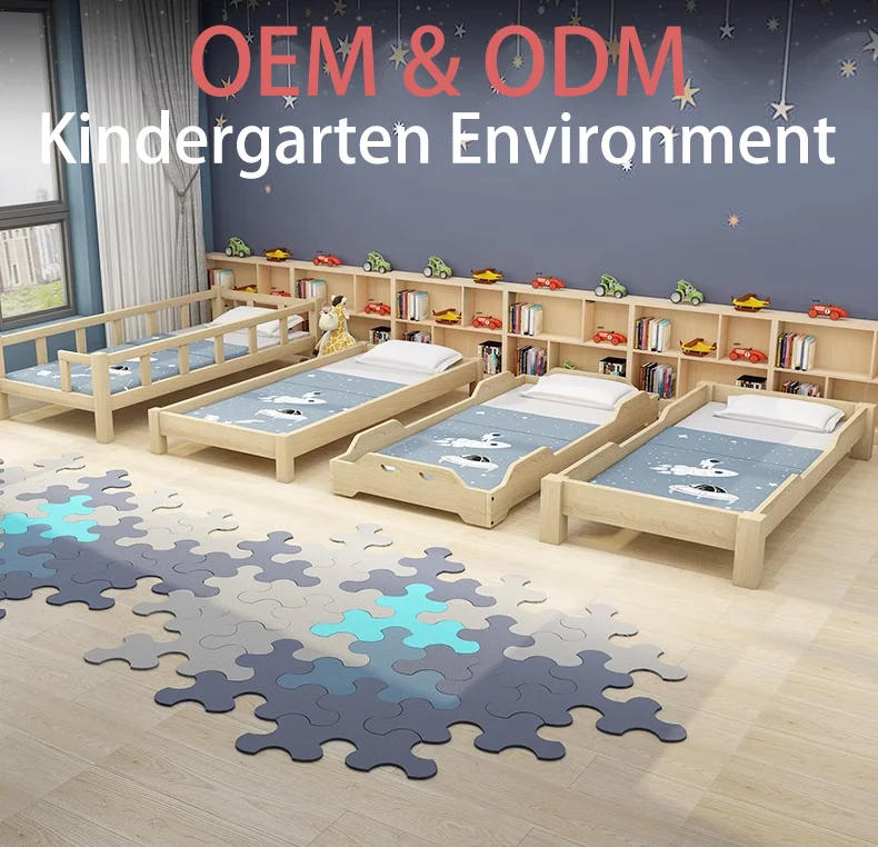 Kids Solid Wooden Single Bed For Kindergarten Kids Resting Bed Daycare