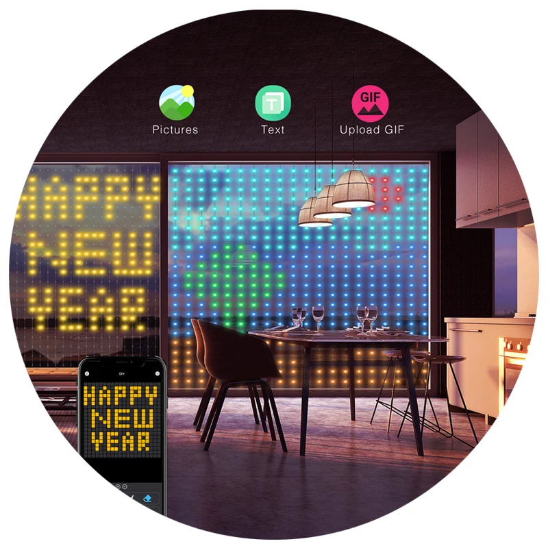 Daybetter 2x2m 400 Led APP Control RGB Dream Color Pixel Addressable Xmas Wedding Party Decorations Smart Led Curtain Lights