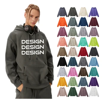 OEM ODM Mens 100% Cotton 500gsm Blank Oversized Hoodies Custom Puff Printing Logo Plus Size Unisex Pullover Hoodie For Men