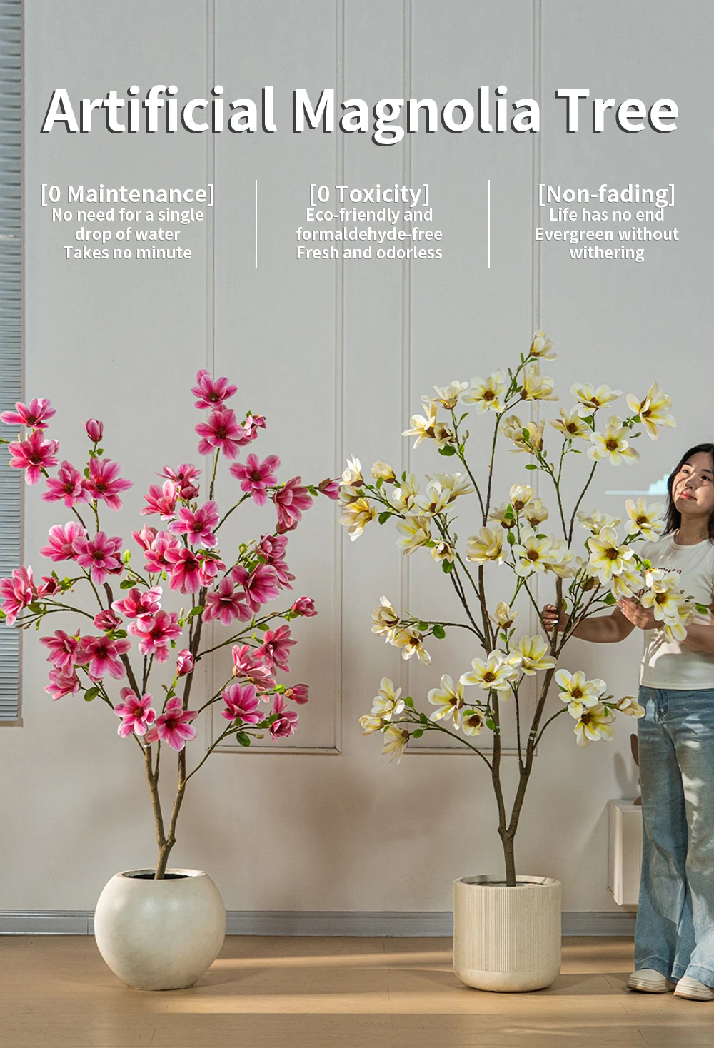 product plastic artificial magnolia tree shaped plant eco friendly high quality landscaper outdoor wedding stage flower decoration-2