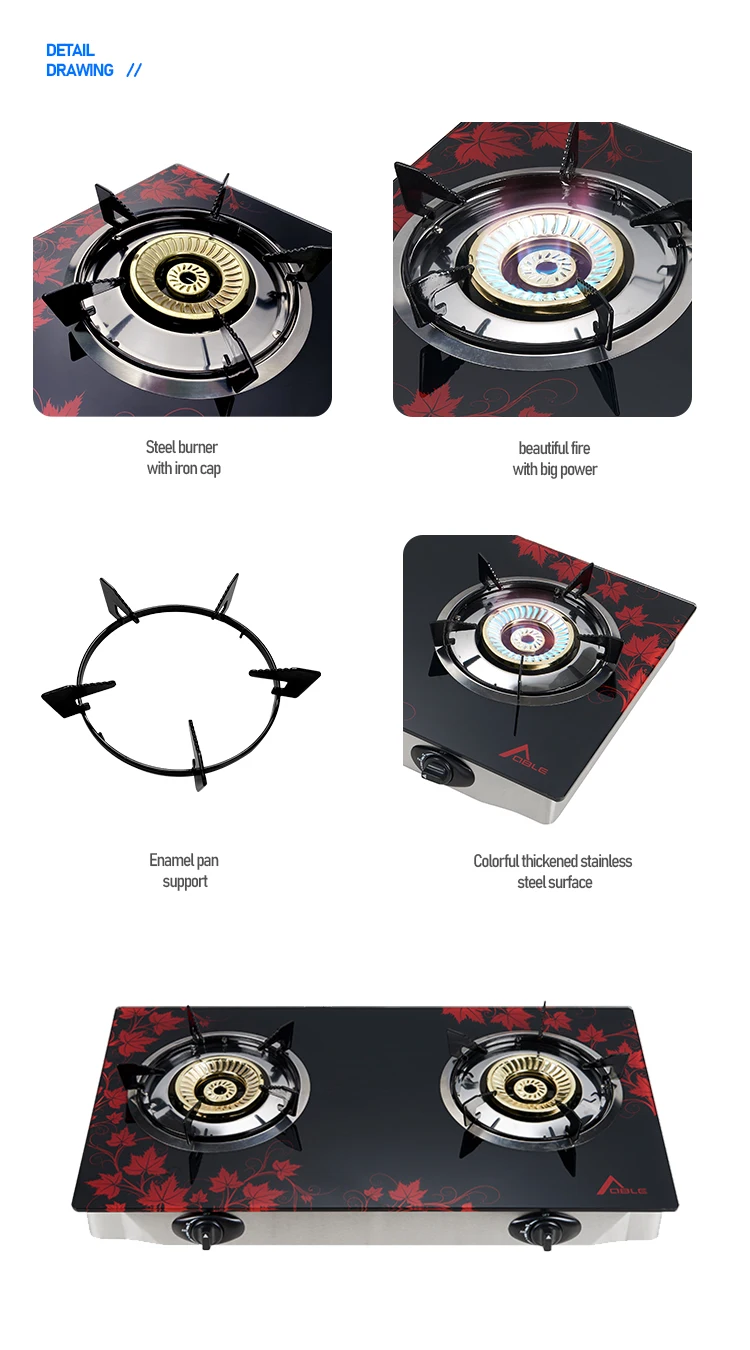 Black Ceramic Power Cooktop 2 Burner Gas Stove Table Glasstop Gas