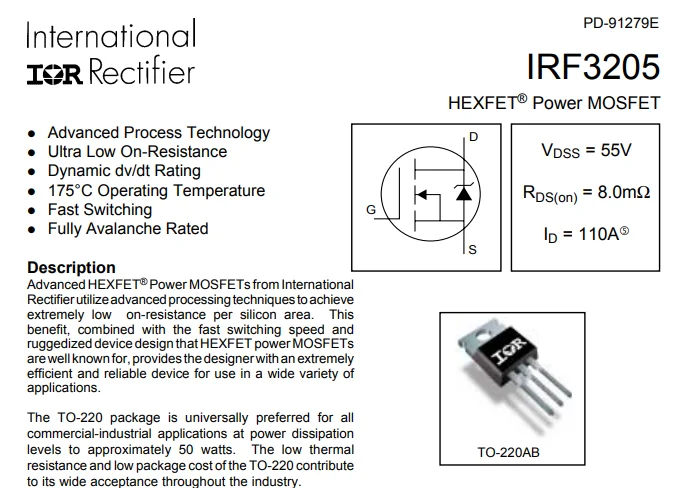 IRF3205 Power MOSFET - High Performance N-Channel Transistor