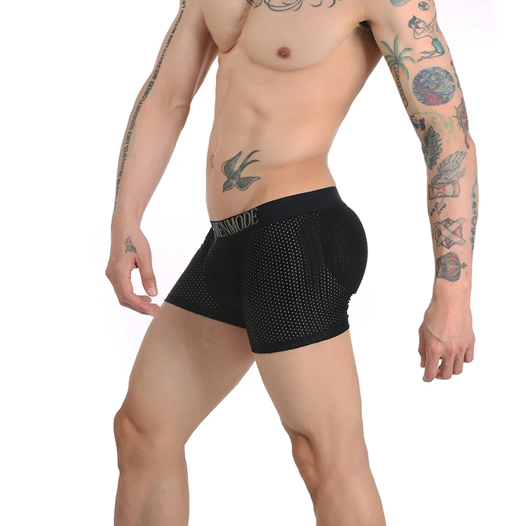 Faringoto Men's Padded Underwear - Mesh Breathable Push-Up Butt Lift Shorts With Removable Pads