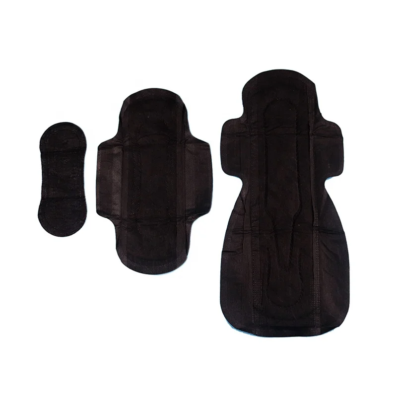 Черные менструальные прокладки Sun Care OEM оптом, волоконная поверхность, японское качество, угольная гигиеническая салфетка