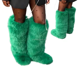 BUSY GIRL HS9283 Green Knee-High Warm with Slip-Resistant Winter Boots for Women Fur Boots Women Custom Boots Manufacturers