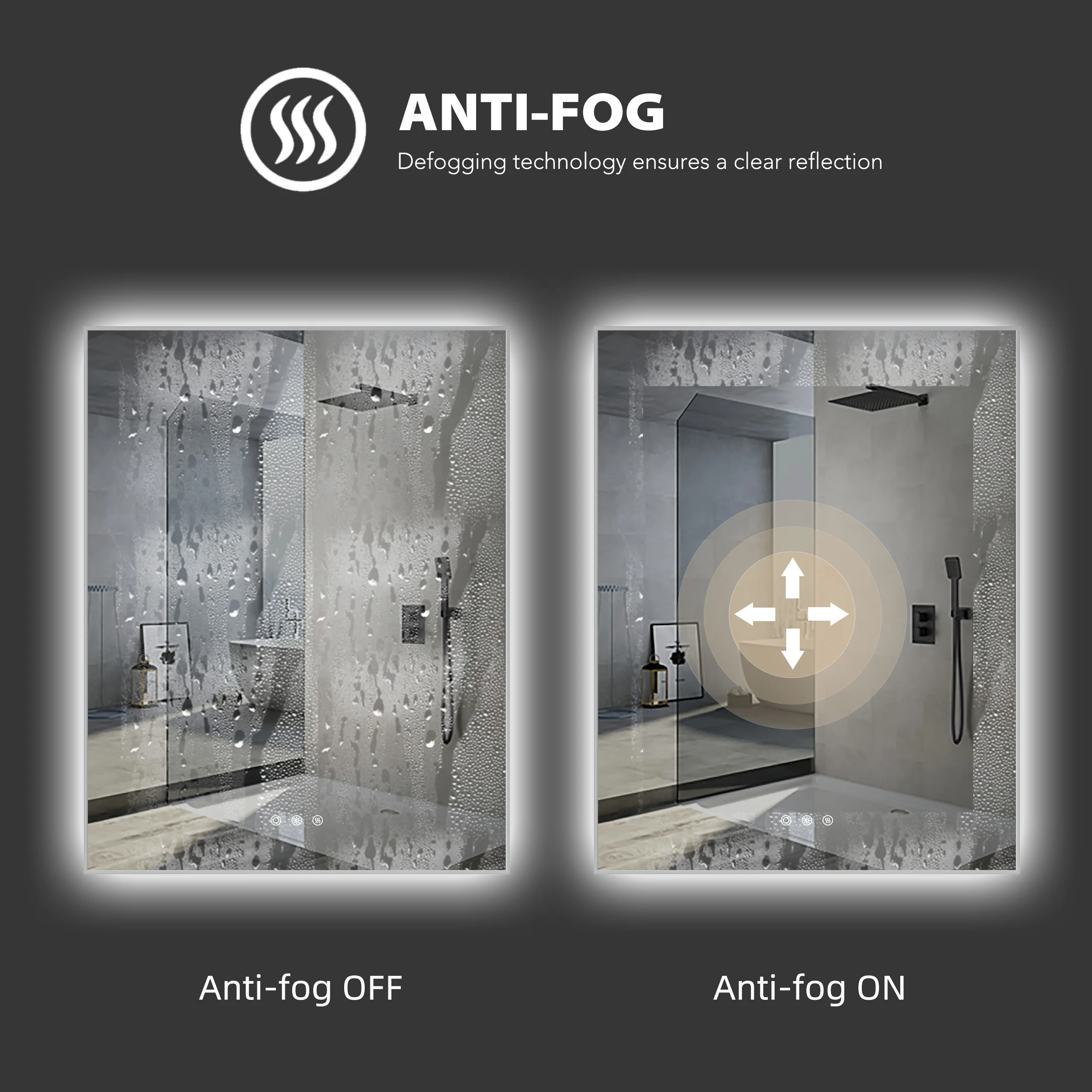 Custom 3 Lighting Colors Modern Anti Fog Smart With Touch Screen Framed 3500k/4000k/6500k Adjustable Bathroom Mirror With Light