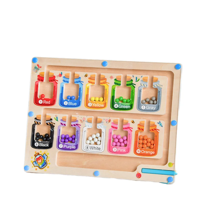 Magnetic Wooden Maze for Toddler Unisex Fine Motor Skills Board with Color and Number Counting Magnet Montessori Toys