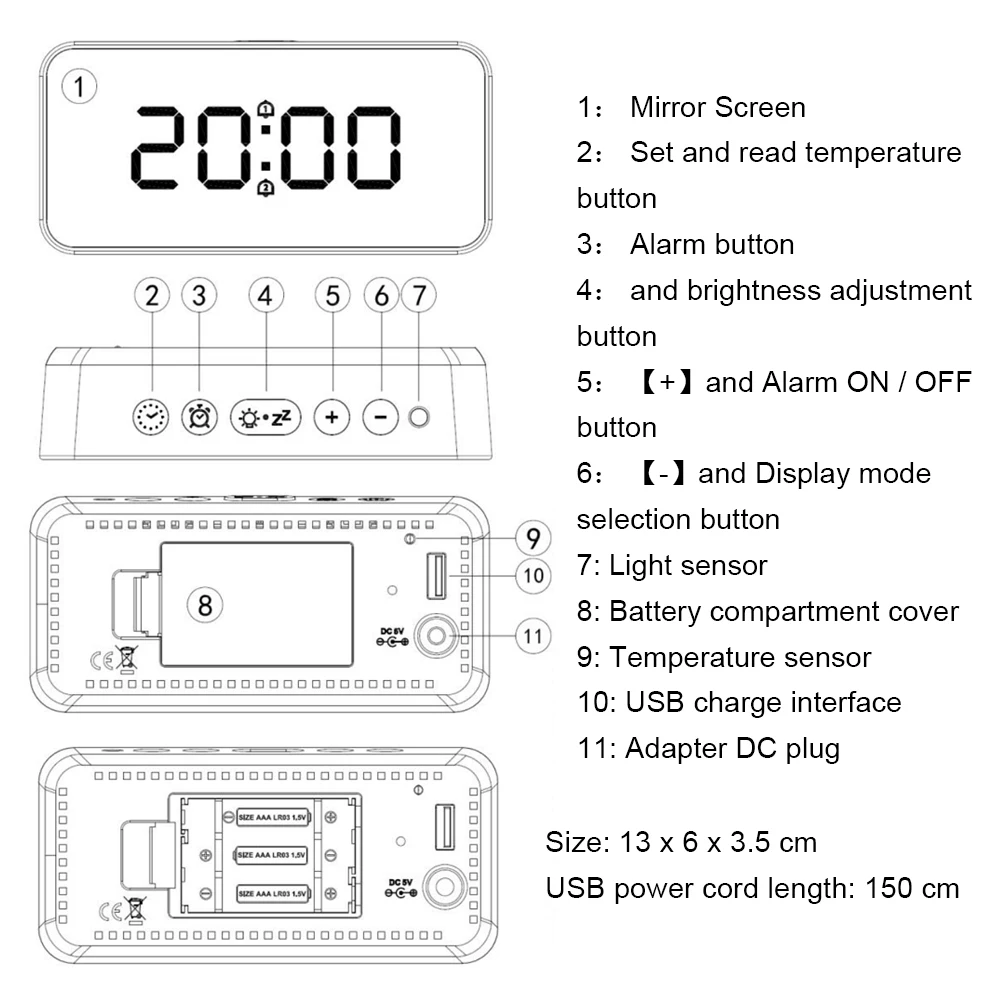 Digital LED Alarm Clock Mirror Electronic Table Watches Home Living Room Modern Design Automatic Backlight Alarm Clock