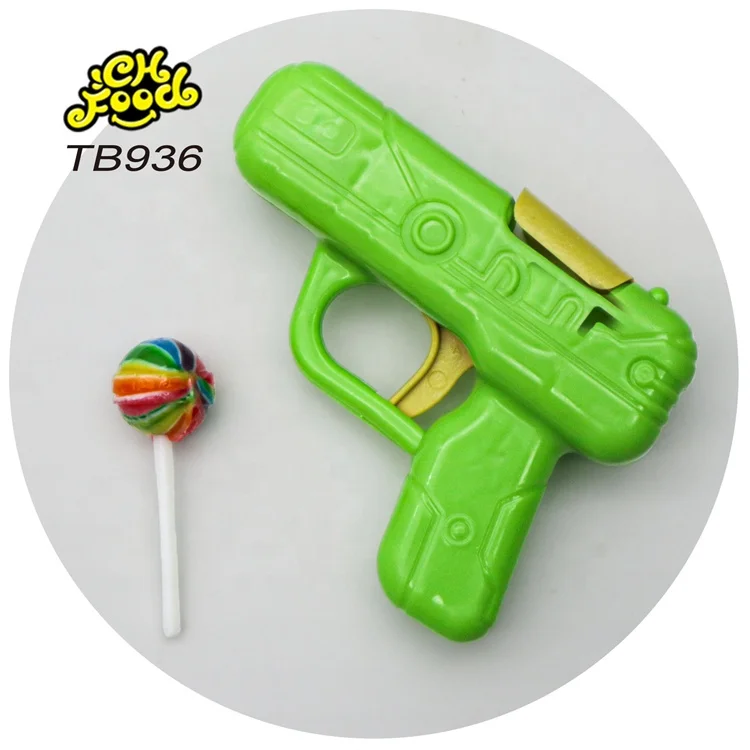 Plastic Gun Toy with Rainbow Lollipop Hard Candy
