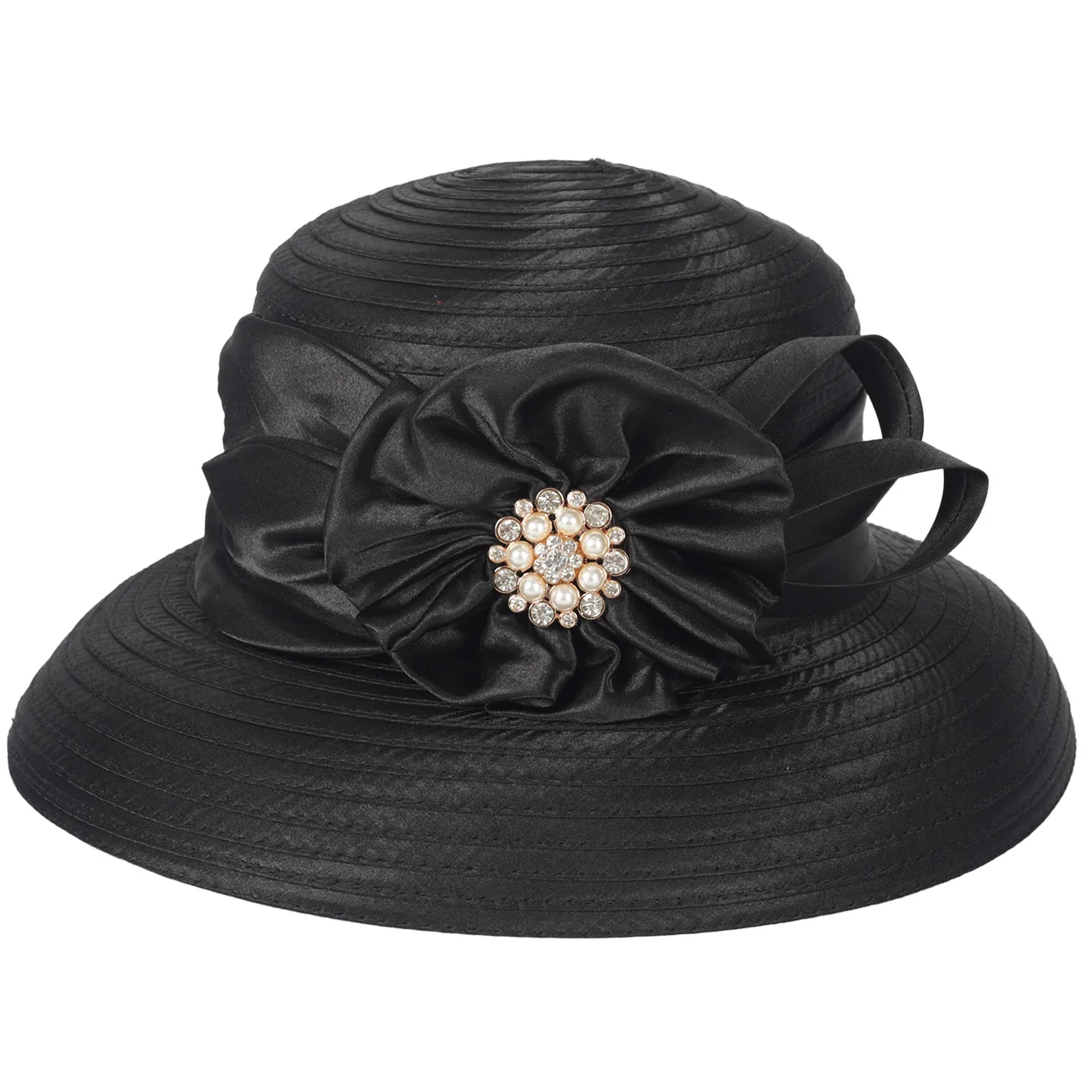 DERBY Cloche Hat for Lady Ss38 Black FORBUSITE Women Church Hat Derby Hats w/Stone Bucket Cloche  main image 2