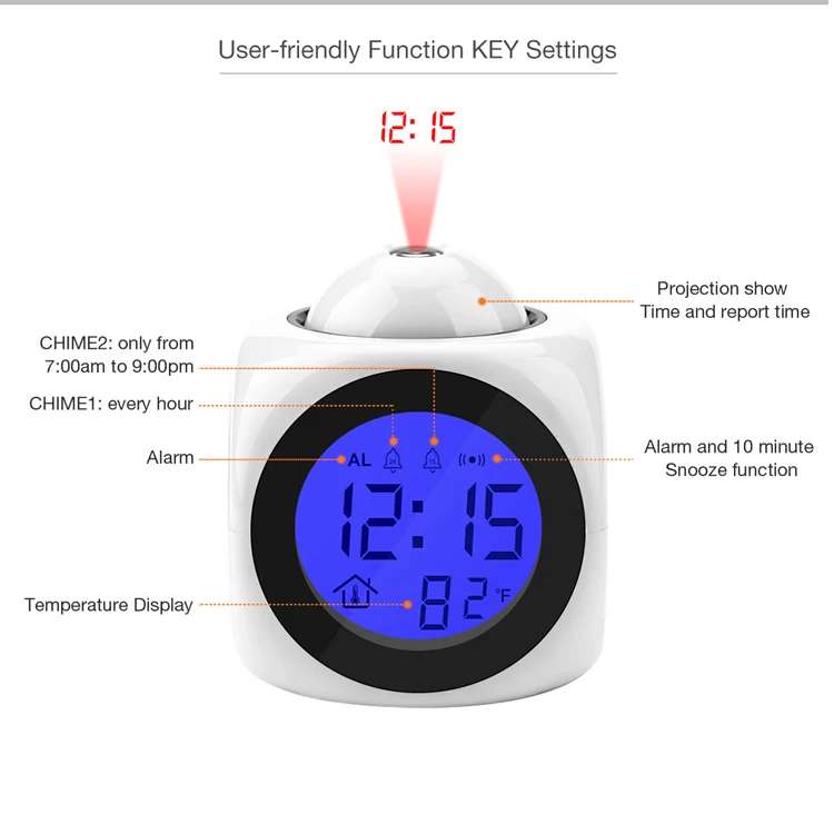 New Led Digital Alarm Clock Multifunction With Voice Talking Led Projection Temperature Baby Room Night Light Projector Clock