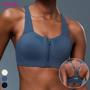 Janya Women's Breathable One Piece Traceless Adjustable Straps Shockproof Fitness Yoga Bra High Impact Front Zipper Sports Bra