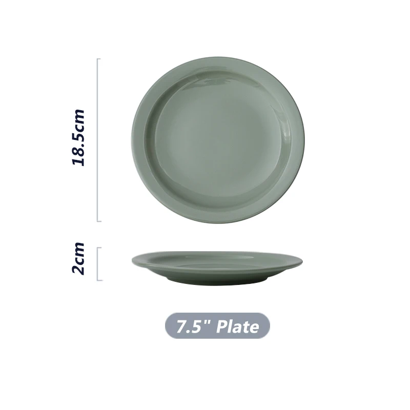 FENN nordic style round shape 7.5/8.5 inch light green and deep green ceramic hot plate porcelain plates for home and restaurant