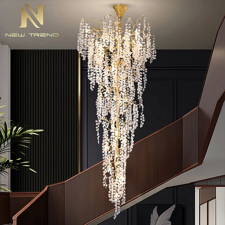 CPL-182 High End Design Indoor Decoration Staircase Hotel Lobby Hall Custom Glass LED Chandelier Pendant Light   