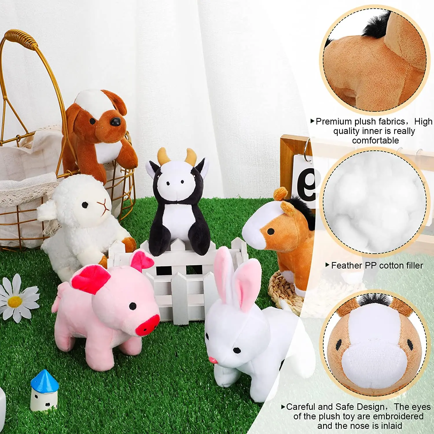 Mini Plush Furry Farm Animal Toys Soft Plush Horse Pig Cattle Rabbit