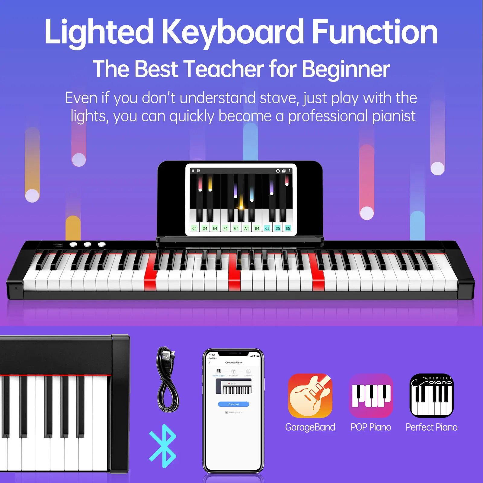 Terence Ts01 61キー多機能電動キーボードピアノ1800mahバッテリーサポート照明付きキーボード u0026 Midiusbインターフェース -  Buy Electronic Piano Keyboard