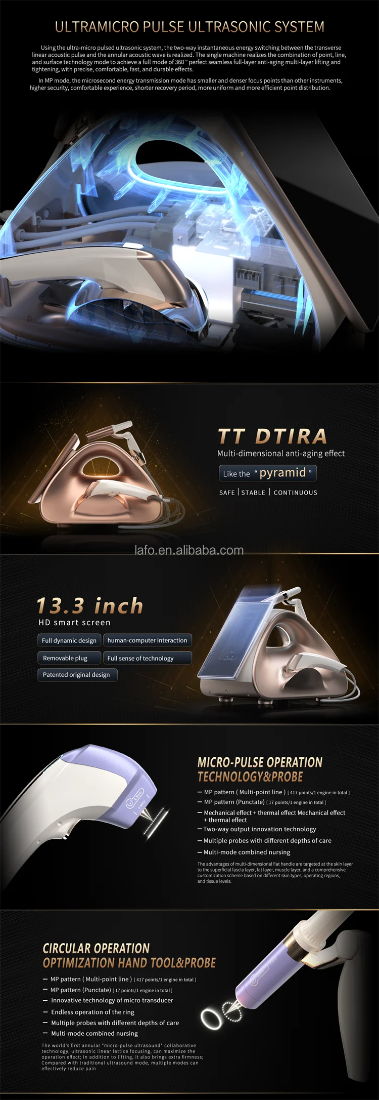 Portable TT Hifu 7D Ultrasound Facial Lift Firming 360 Hifu Anti-Wrinkle Machine 3 handles with 10 cartridges LF-429
