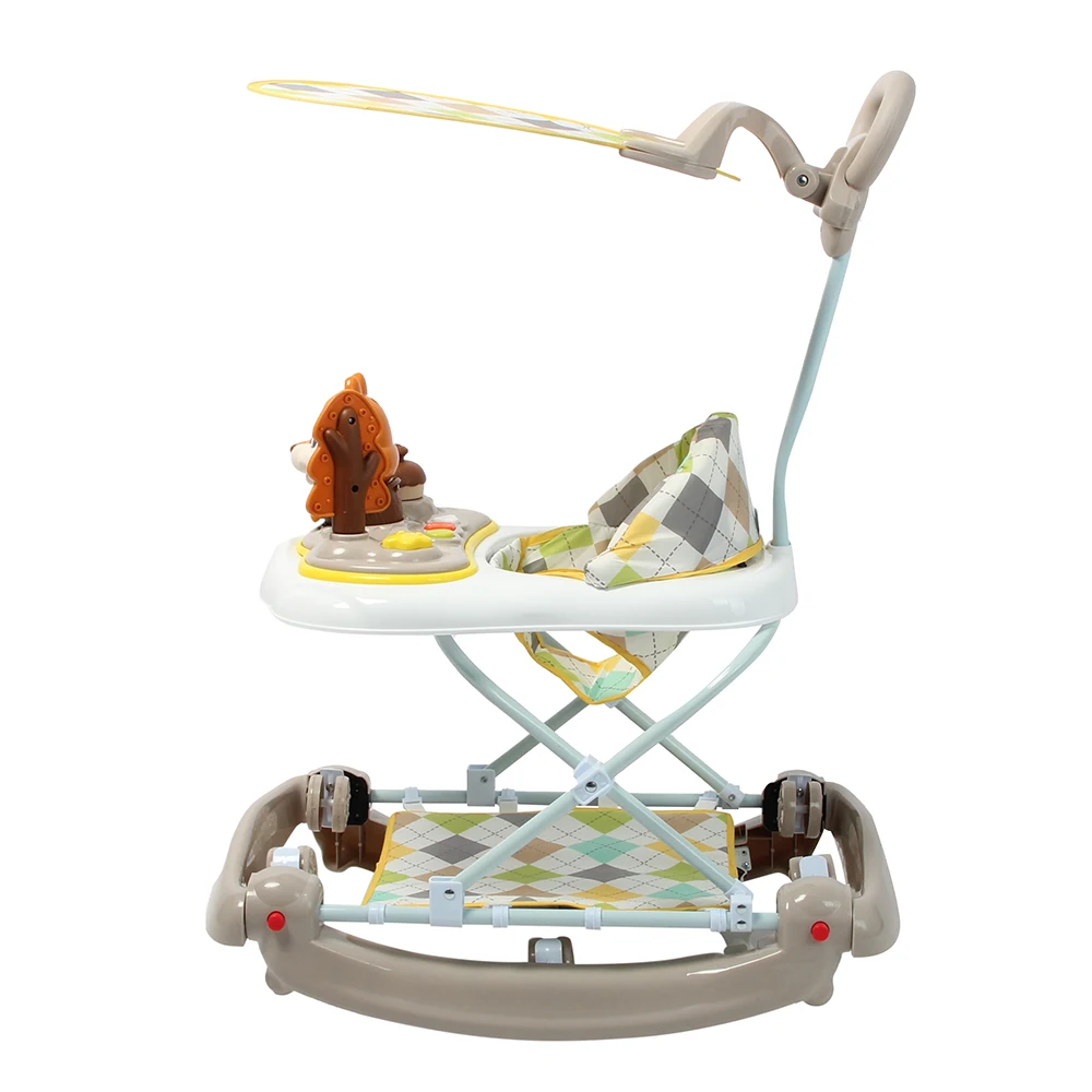 Factory  3 in 1 Multifunctional Cartoon Collapsible Rocker Baby Walker with Canopy