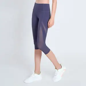 New Women's High-Waisted Capri Leggings Breathable Mesh 3/4 Gym Pants Sports Yoga Leggings with Tummy Control Patchwork Design
