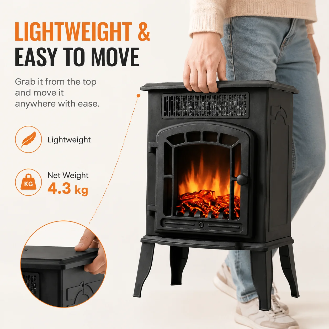 Electric Freestanding Fireplace, 2000W, 2000 W, Plastic - detail 6