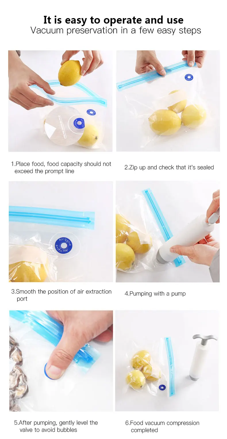 Food Grade Reusable Vacuum Sealer Bags Hand Pump Sous Vide Vacuum Bags Gravure Printing Accept