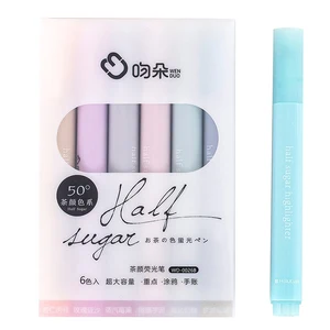 H19 Candy-Colored 6-Piece Highlighter Set Student-ledger Key Marker Gift Box for School Supply Stationery