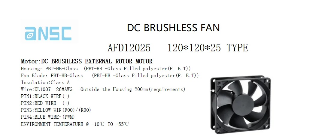 Durable/Large air volume /High speed/low speed/Mute/Long life/High quality AFD12025 12CM 120x120x25 DC Brushless Axial flow Fan