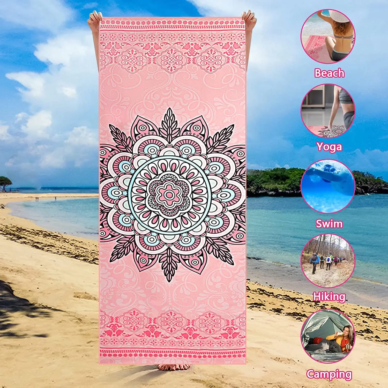 61*183cm Custom Logo Printed Soft Non Slip Suede Microfiber Yoga Mat Towel With Bag Package details