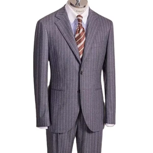 MTM Plus Size Men's Grey Suit Slim Fit Classic Stripes Design Fashion Business Style Breathable Comfortable Anti-Wrinkle
