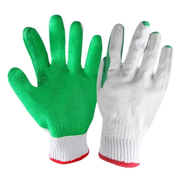 GR4016  Non-slip latex patch rubber film laminated palm safety work gloves Industrial laboring cotton knitted hand glove