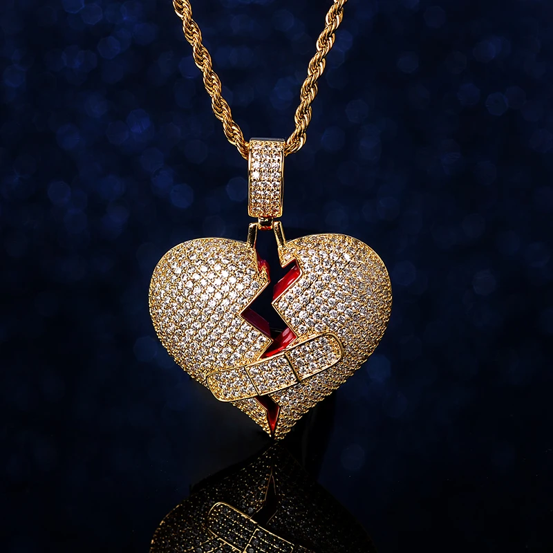 Big heart breaker 2024 iced out Hip Hop Necklace Jewelry 18 pendant huge Chain heavy