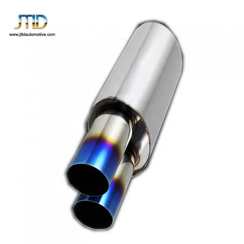 Universal Double Outlets 3.5" Dual Outlets Blue Burnt Tip 2.5" Inlet Stainless Exhaust Muffler With Silencer