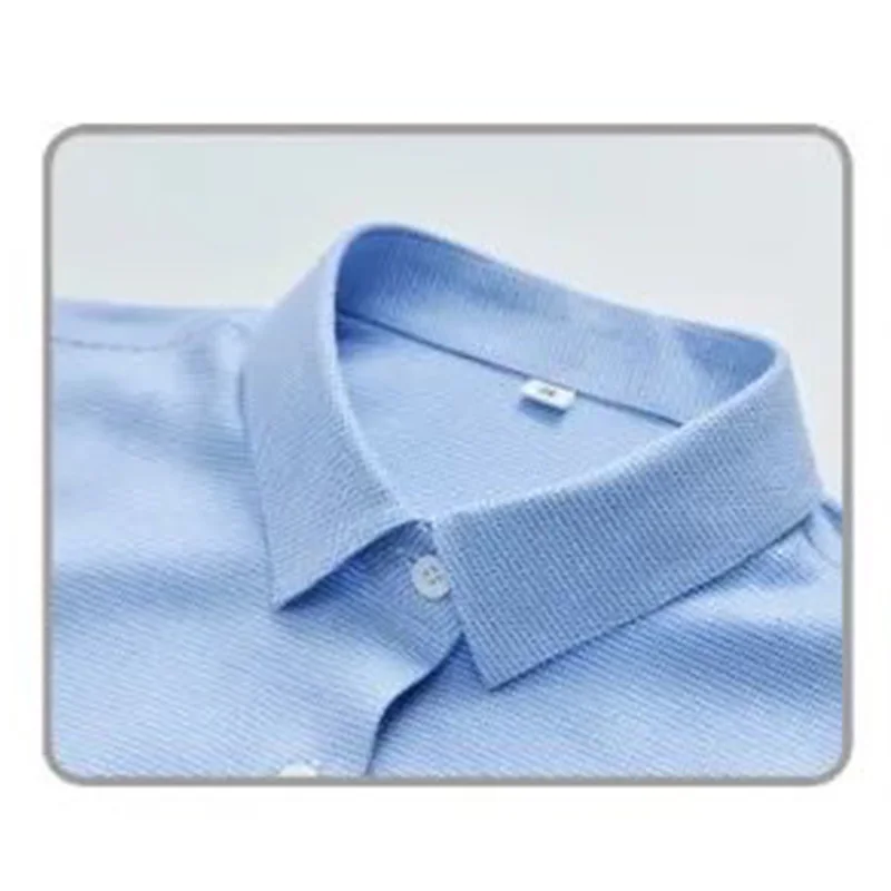 Hot Selling Summer Woman Working Office V Neck Blue Formal Blouse Solid Anti-Wrinkle Polyester Silk Workwear Uniform Shirts details