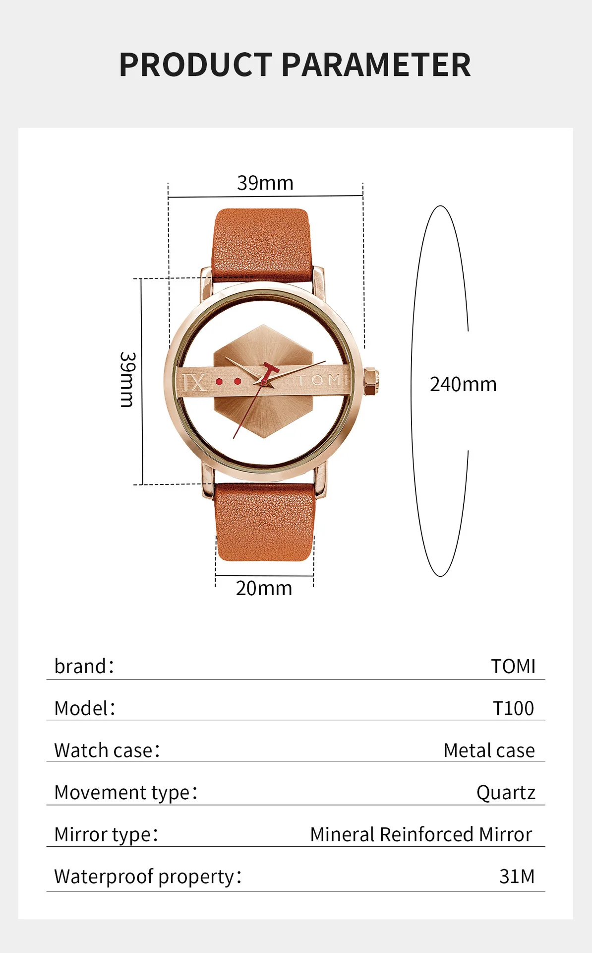 Tomi T100 Hollowed-out Casual Chic Unisex Watch